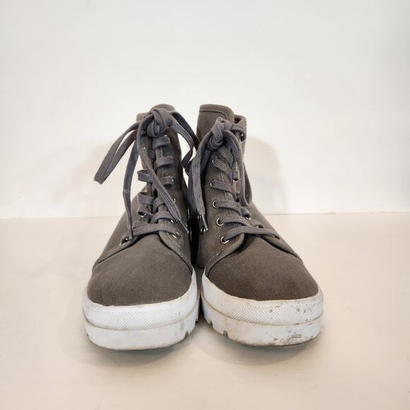 FOREVER 21 Grey White Canvas Platform Combat Lug Sole Sneaker Boot Womens 8 - Picture 4 of 10